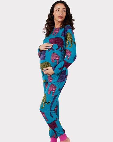 Maternity Teal Leopard Print